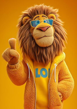 Cool Lion Character with Sunglasses