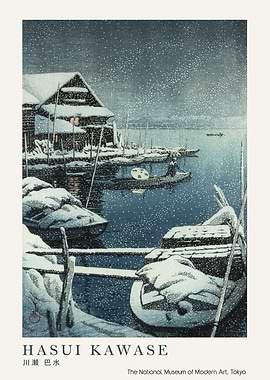 Snowy Japanese Harbor Scene