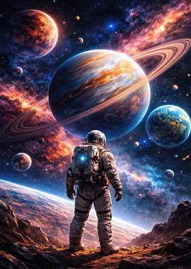 Astronaut Gazing at Cosmic Landscape
