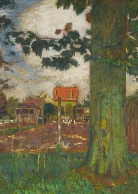 Impressionist Farm Scene with Tree