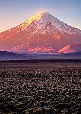 Snow-capped mountain at sunset