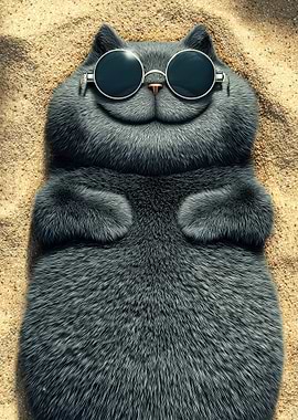 Cat in Sunglasses on Beach