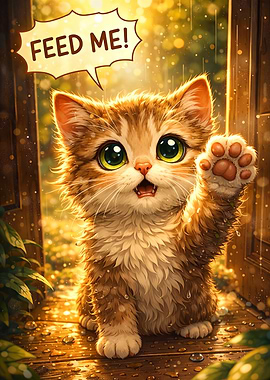 Cute Kitten Asking for Food