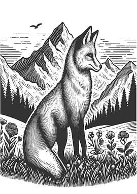 Fox in a Mountain Landscape