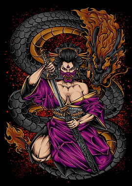 Infernal Oni Geisha Dragon Empress - Dark Japanese Fantasy Art