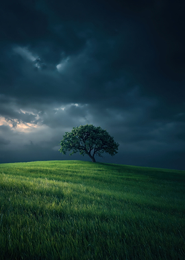 Solitary Tree Under Stormy Skies