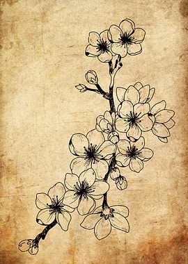 Cherry Blossoms on Textured Background