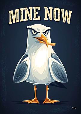 Mine Now Seagull – Funny Cartoon Poster