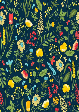 Seamless Floral Pattern with Butterflies