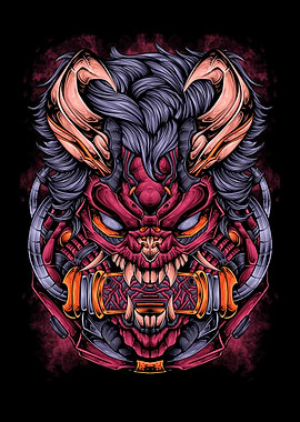 Internal Oni Mask - Crimson Demon Samurai Art