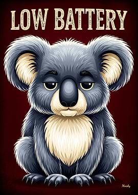 Low Battery Koala – Funny Tired Cartoon Poster