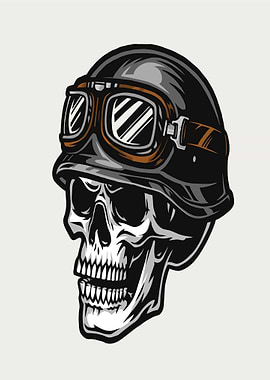 Skull with Goggles and Helmet