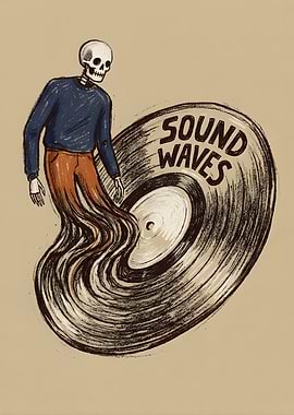 Skeleton Emerging from a Vinyl Record