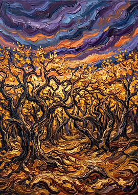 Autumn Forest with Dramatic Sky