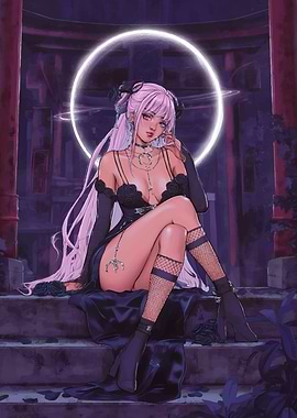 Gothic Anime Girl with Pink Hair