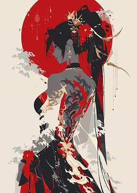 Elegant Woman with Red and Black Attire