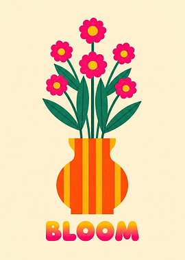 Bloom Flowers in Striped Vase