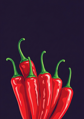 Red Chili Peppers on Dark Background