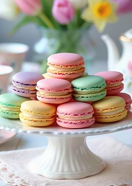 Colorful Macarons on a Cake Stand