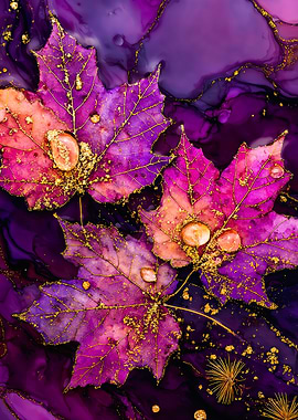 Ethereal Purple Maple Leaves Alcohol Ink Art