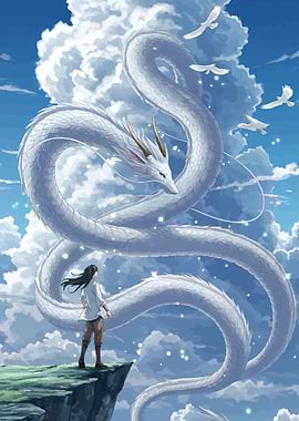 Dragon and Person in the Clouds