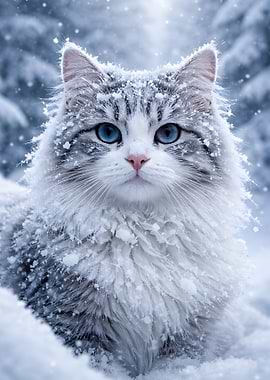 Fluffy Cat in Snow