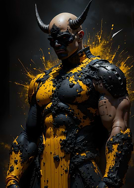 Demon Warrior in Yellow and Black Armor