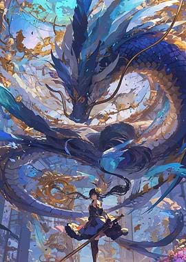 Anime Girl and Blue Dragon