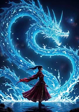 Warrior Facing Water Dragon