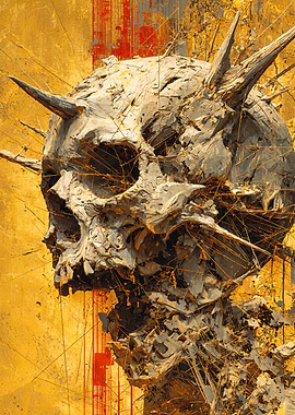 Textured Horned Skull Head Profile