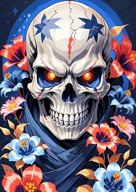 Skull with Flowers and Stars