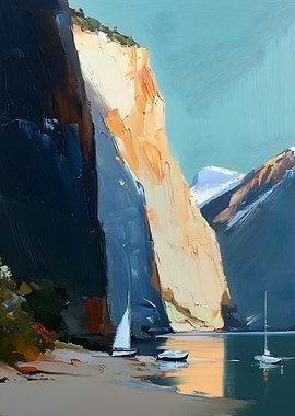 Sailboats by a Cliffside
