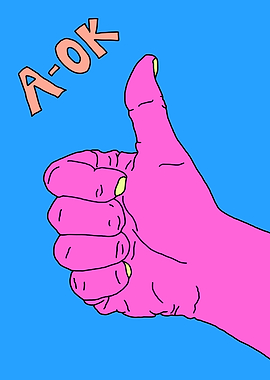 Pink Hand Giving Thumbs Up with A-OK Text