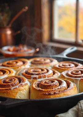 Steaming Cinnamon Rolls in Cast Iron Skillet