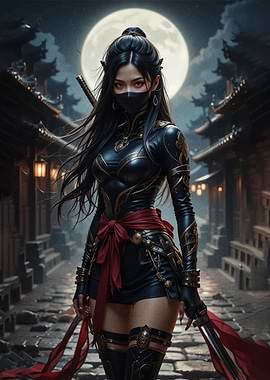 Ninja Woman in Moonlit Alley
