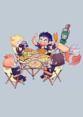 Chibi Characters Enjoying a Picnic Meal
