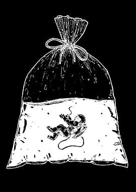 Astronaut floating in a bag of water