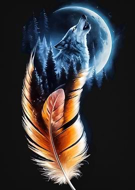 Wolf howling at the moon over a forest