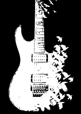Guitar with Birds Silhouette