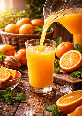 Fresh Orange Juice Pouring into Glass