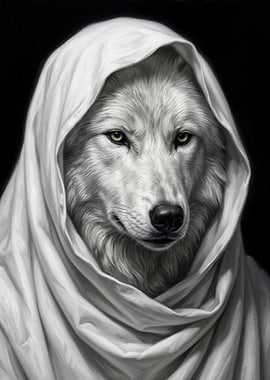 White Wolf in a Hooded Robe