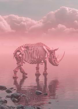 Rhino Skeleton in Pink Mist