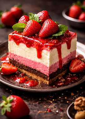 Strawberry layered cake with fresh fruit