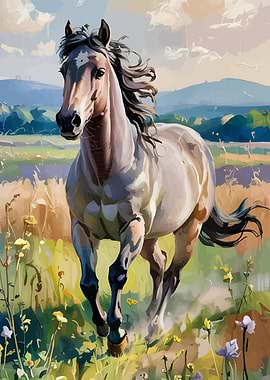 Horse Running Through a Field