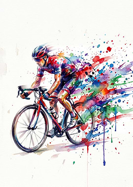 Watercolor Cyclist in Motion