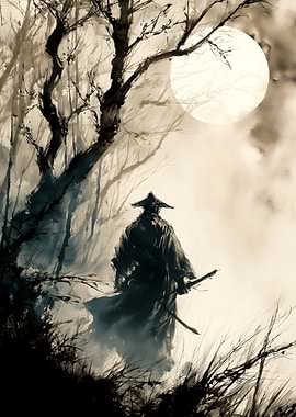 Samurai in a Misty Forest