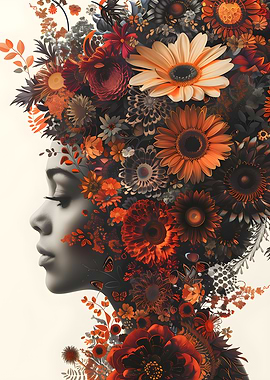 Woman's Profile Adorned with Flowers