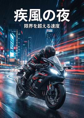 Motorcyclist in Rainy City Night