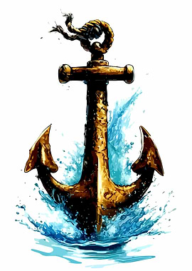 Golden Anchor Emerging from Water Splash