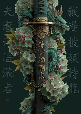 Dragon and Cherry Blossoms Katana
